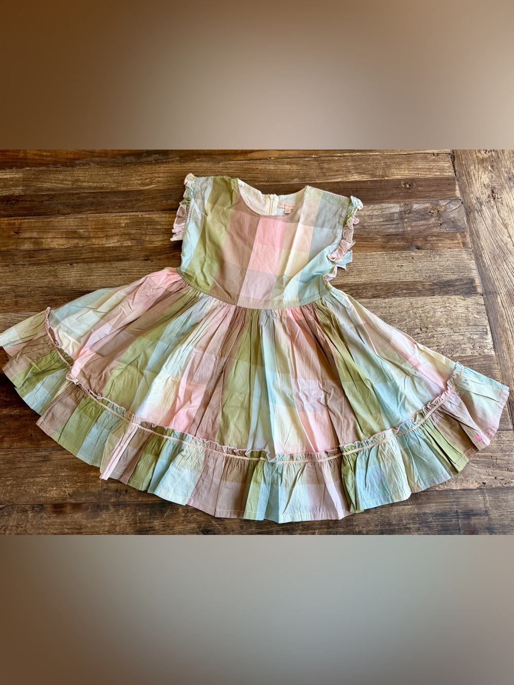 Pink Chicken Pastel Plaid Ruffle-Sleeve Dress 8Y
